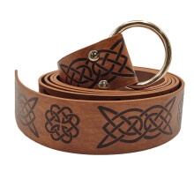 (Light Brown, One Size) Nordic Medieval Embossed Belt Retro Knight Vegvisir Buckles Leather O