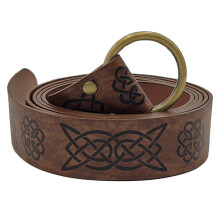 (Dark Brown, One Size) Nordic Medieval Embossed Belt Retro Knight Vegvisir Buckles Leather O