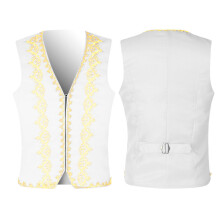 (white, M) Medieval Gold Embroidery Baroque Vest Men Slim Fit Palace Prince Black