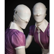 (White, M) Fetish Hoods Natural Latex Open Eyes Mouth with Nose Holes Mask Rubber