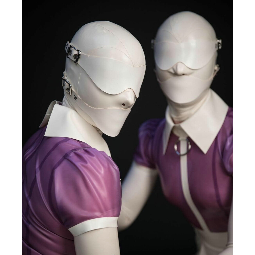 Aihontai (White, X S) Fetish Hoods Natural Latex Open Eyes Mouth With Nose Holes Mask Rubber