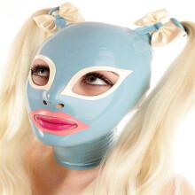 (as picture, M) Handmade Latex Hood Rubber Mask with 2 Wigs Back Zipper Lake Blue with