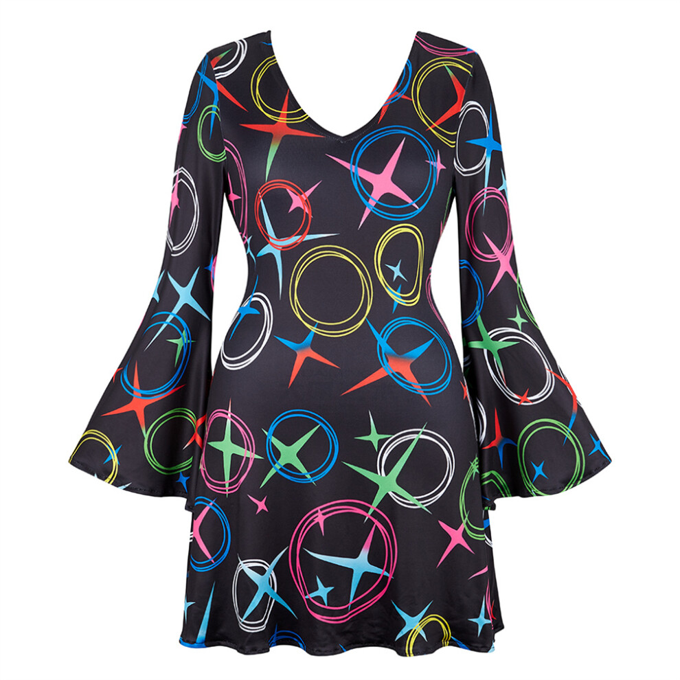 Photos - Fancy Dress  Disco Outfit Women 70s Costume Disco Party Dress for Women Rave Clothes(6721Circle Black, S)