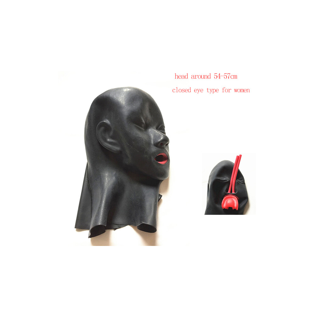 Aihontai Seamless 3D Latex Hood Fetish Long Nose Tube Red Teeth Gag Rubber Mask