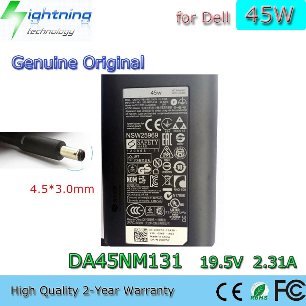 Genuine Original 45W 19.5V 2.31A 4.5*3.0Mm Laptop Ac Adapter For Dell 9454952712459