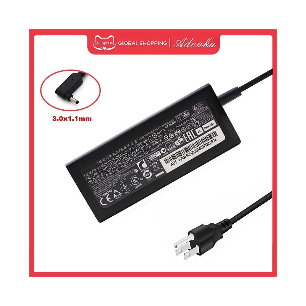 19V 2.37A 45W 3.0X1.1mm Ac Adapter Power Supply Charger For Acer Chromebook 9454952721444