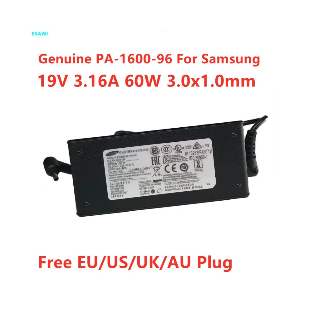 Genuine Ad~6019A 19V 3.16A 60W 3.0X1.0mm Pa~1600~96 Cpa09~004A Ac Adapter 9454952710929