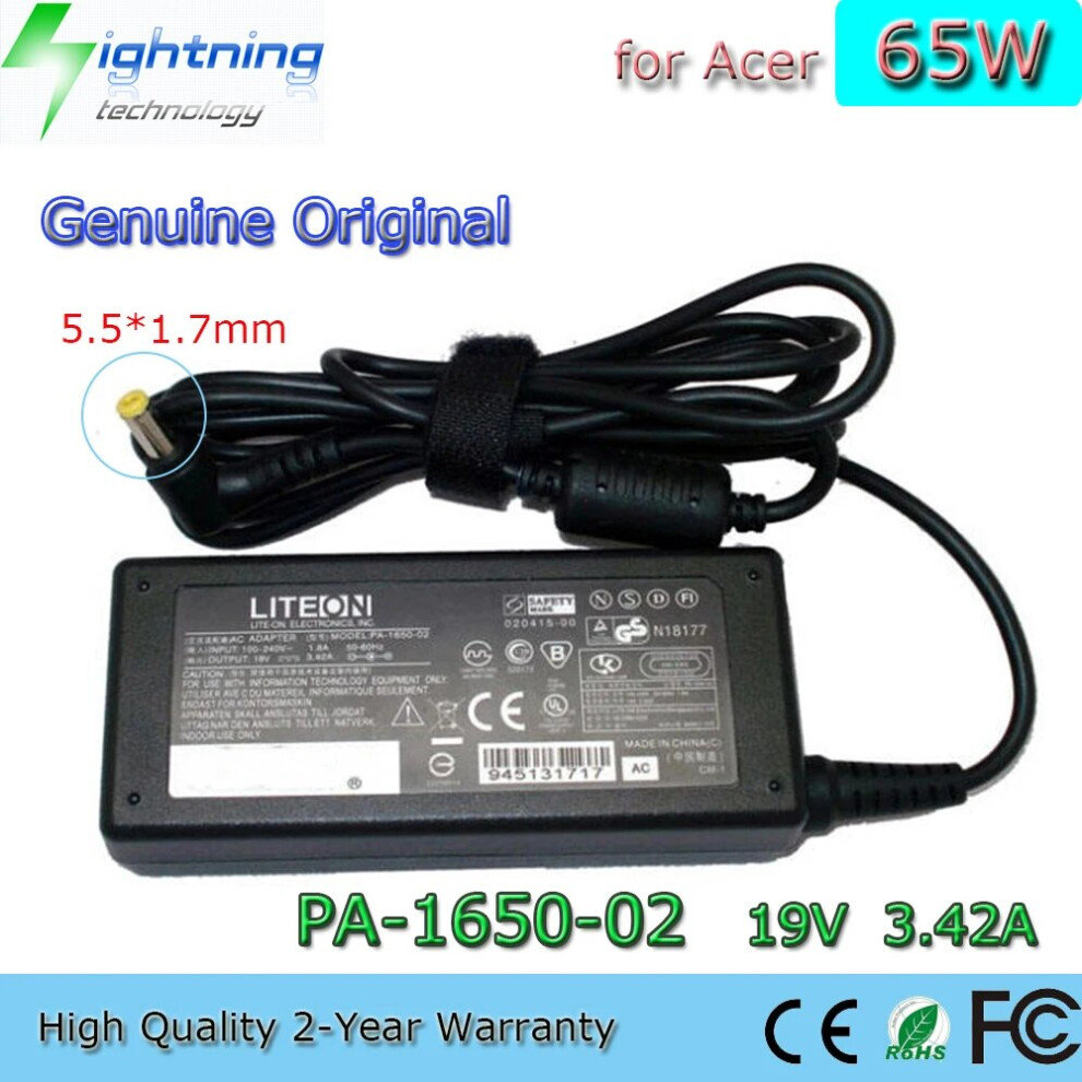 Genuine Original 65W 19V 3.42A 5.5*1.7Mm Pa~1650~02 Laptop Adapter For 9454952712411