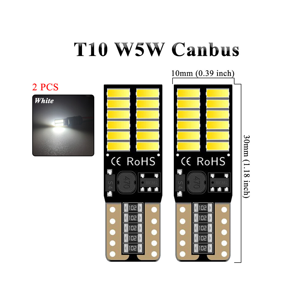 2 Pcs T10 W5w Led Bulb Canbus 12V 24V 4014 Smd 7000K Signal Car White 9158106953346