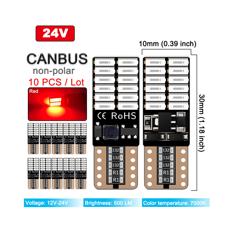 10 Pcs T10 W5w 194 Led Signal Car Canbus 12V 24V 7000K 4014 Light/White 9158106947277
