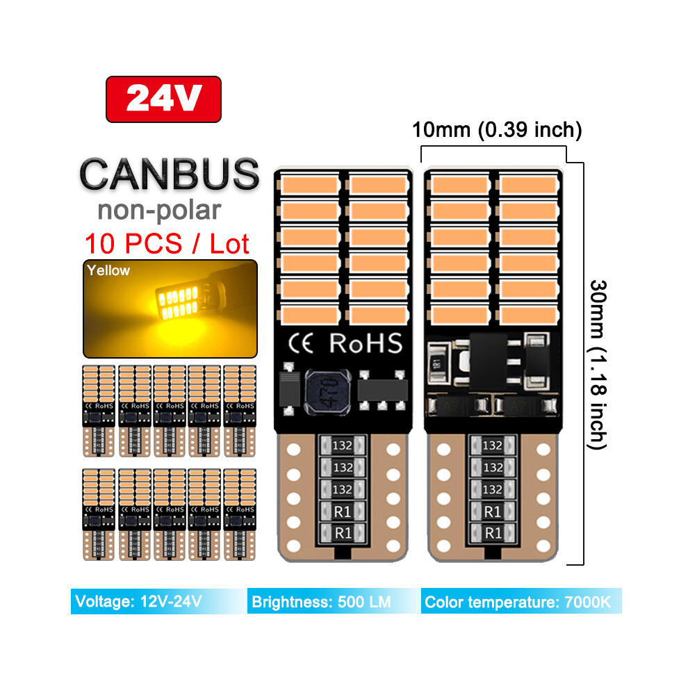10 Pcs T10 W5w 194 Led Signal Car Canbus 12V 24V 7000K 4014 Light/White 9158106948700