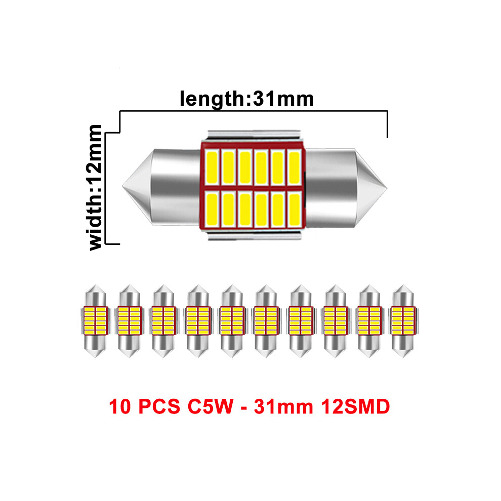 10 Pcs C5w Led Bulb Canbus Festoon 31Mm 36Mm 39Mm 41Mm 12V 4014 Smd 7000K 9158106982810