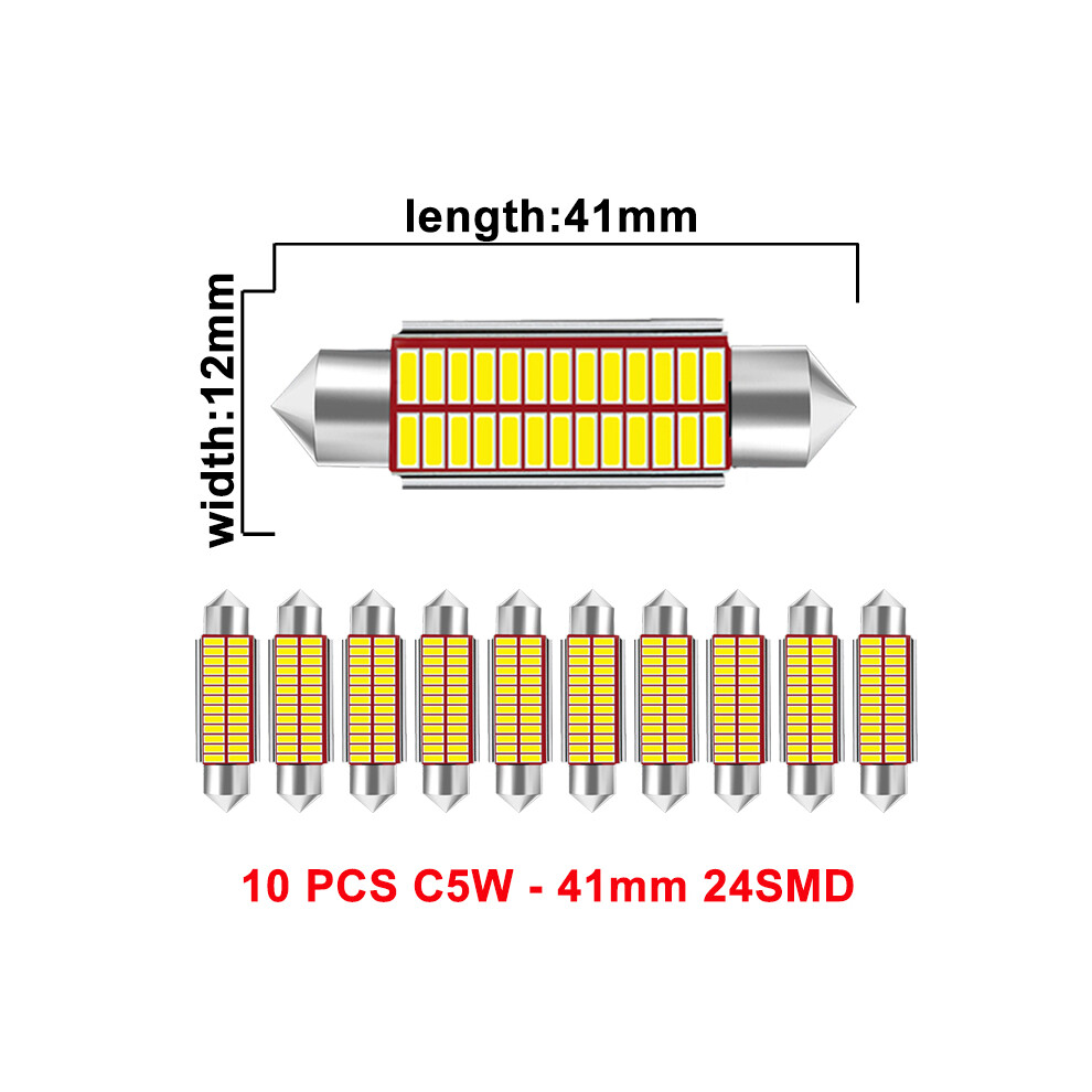 10 Pcs C5w Led Bulb Canbus Festoon 31Mm 36Mm 39Mm 41Mm 12V 4014 Smd 7000K 9158106982513
