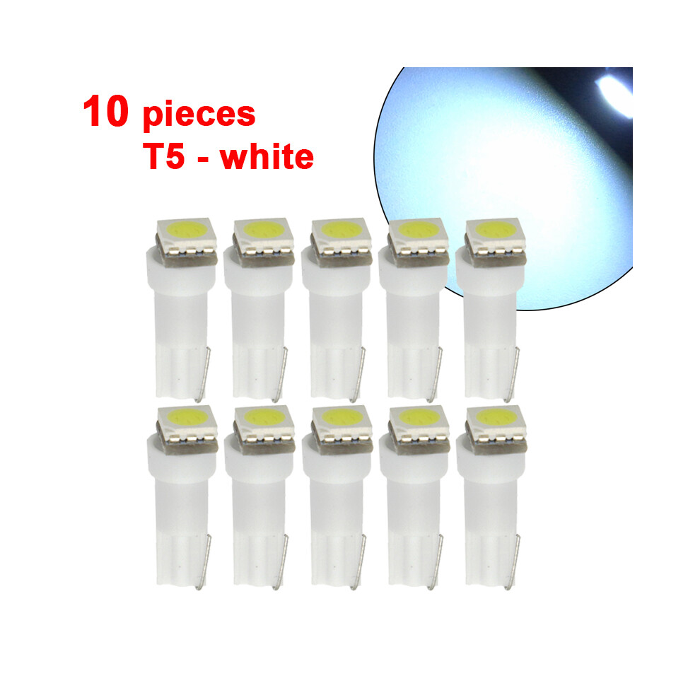 10 Pieces Instrument Car Lights T5 Led Bulb 5050 Smd Dashboard Warning White 9158107007086
