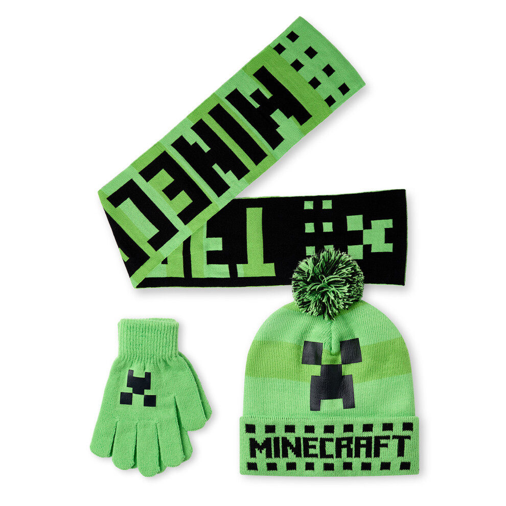 Minecraft Beanie Gloves And Scarf Set (S ) Boys Green