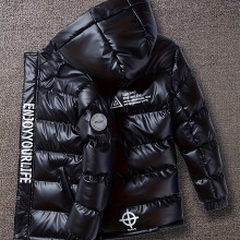 (Black, 13Y) Boys' Warm Metallic Color Hooded Padded Jacket - Snow Suits with Zip Up Coat