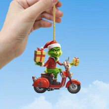 (Driving A Motorbike Full Of Gifts Cute Green Little Monster) Christmas Holiday Cute 1pc Hanging Ornament Full of Gifts
