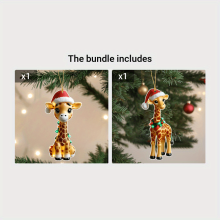 (A B) Christmas Giraffe with Festive Cap - Sparkling Tree & Vehicle Decor