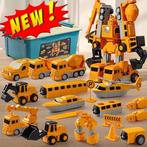 (Style1) 35pcs Set of Magnetic Transform Engineering Car Assembled Toys, Toy Construction Vehicles-With Organizer Box