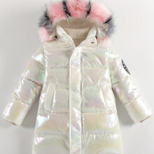 (Ivory White, 10-11Y) Festive Kids' Puffer Coat with Rainbow Iridescent Shell and Fluffy Fur Hood