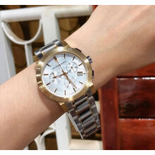 BURBERRY BU9751 WATCH SILVER GOLD BRACELET SILVER DIAL SILVER CASE