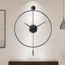 (M, Black) Classical Large Decorative Wall Clock with Pendulum, Modern Non-Ticking Silent Metal Wall Clocks for Living Room, Bedroom, Study, Office,20‘'