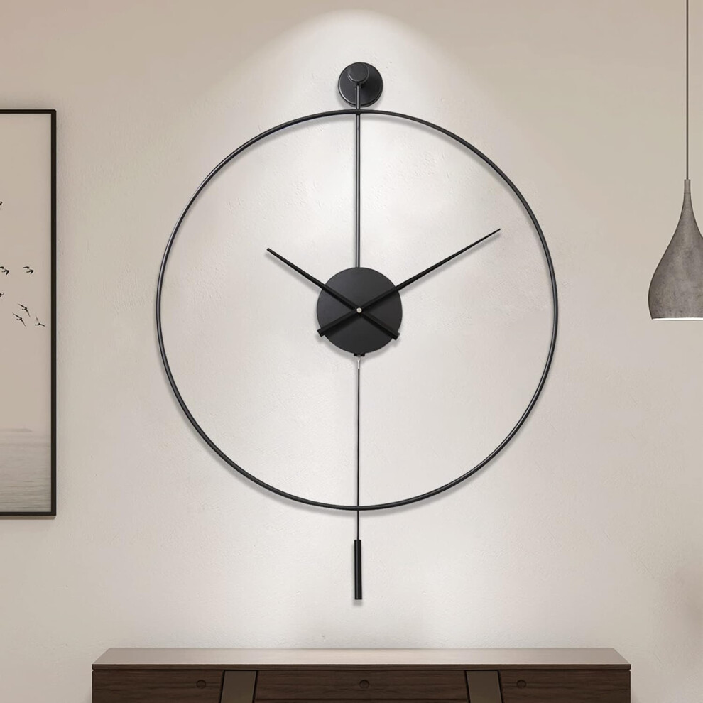 (M, Black) Classical Large Decorative Wall Clock with Pendulum, Modern Non-Ticking Silent Metal Wall Clocks for Living Room, Bedroom, Study, Office,20‘'