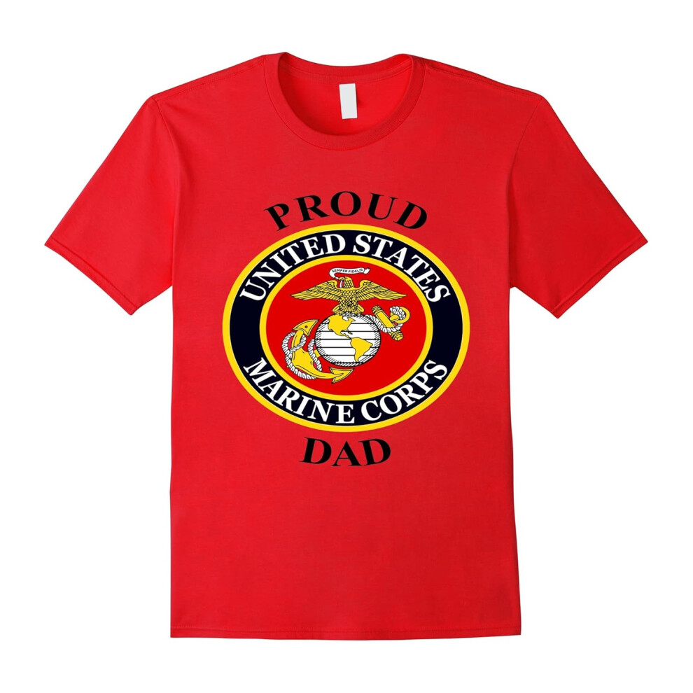 (S) Mens Marine USMC Proud Dad T-Shirt Fathers Day Army Military Vet-Father's Day