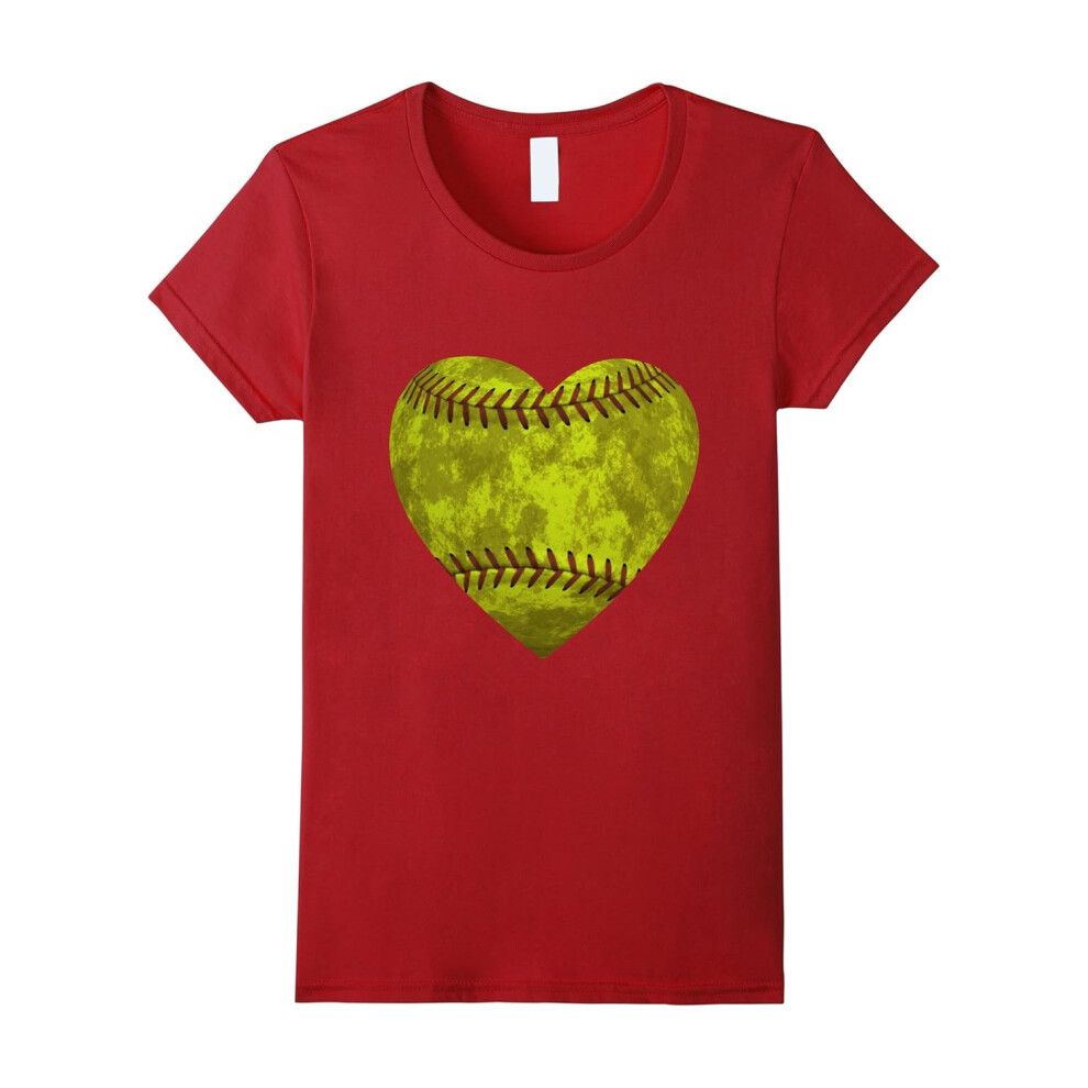 (XL) Softball Distressed Heart T-Shirt Cute Mom Love Tee-Father's Day