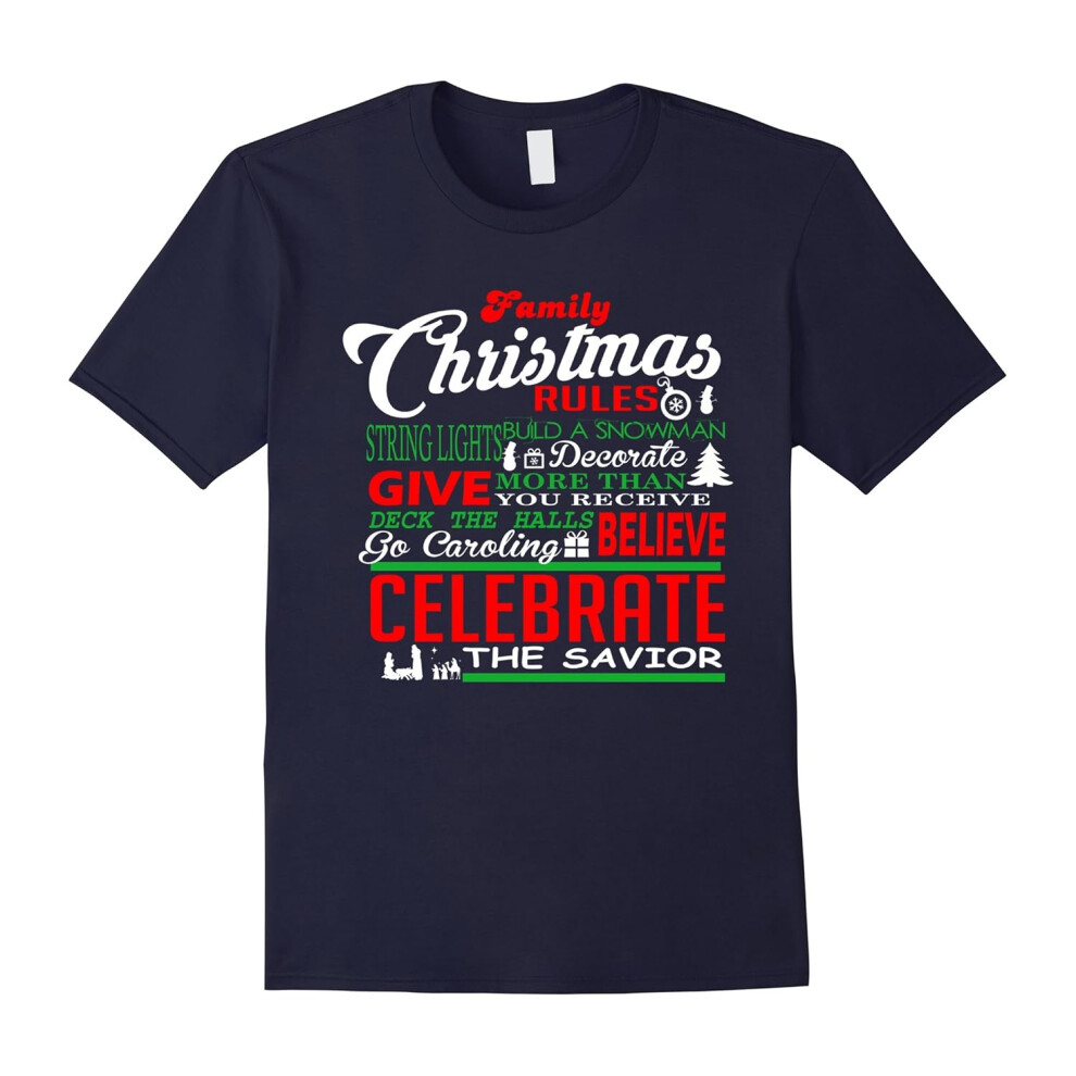 (XXXL) Family Christmas Rules Caroling and Celebration T-Shirt-Father's Day