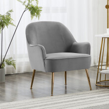 (Grey) Modern Upholstered Armchair Relaxer Chair with Gold Plated Feet
