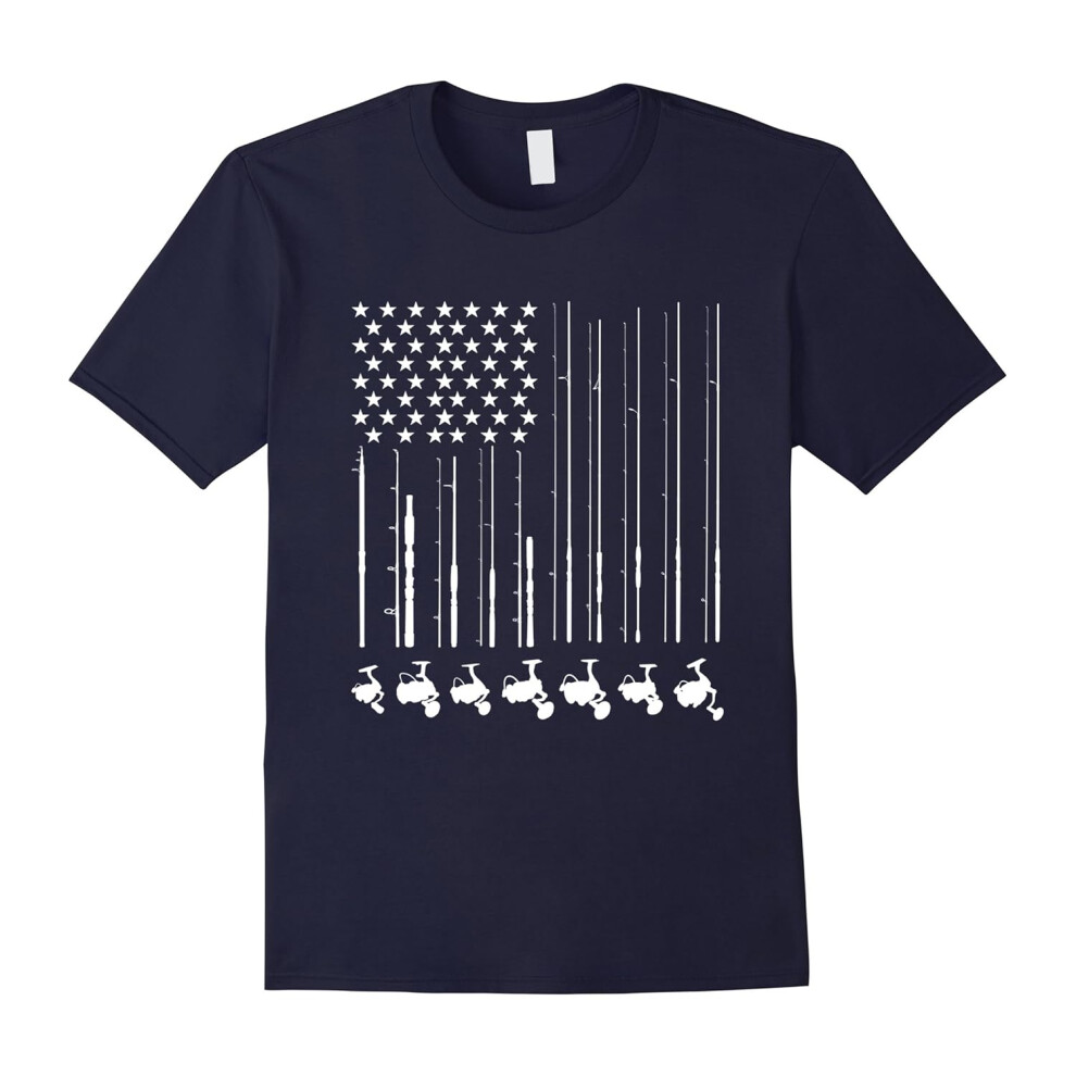 (S) Fishing With Beautiful American Flag Cool Fish Lover T-Shirt-Father's Day