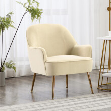 (Beige) Modern Upholstered Armchair Relaxer Chair with Gold Plated Feet