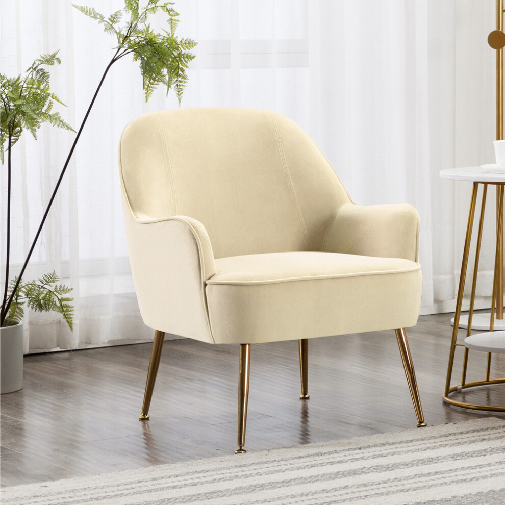 (Beige) Modern Upholstered Armchair Relaxer Chair with Gold Plated Feet