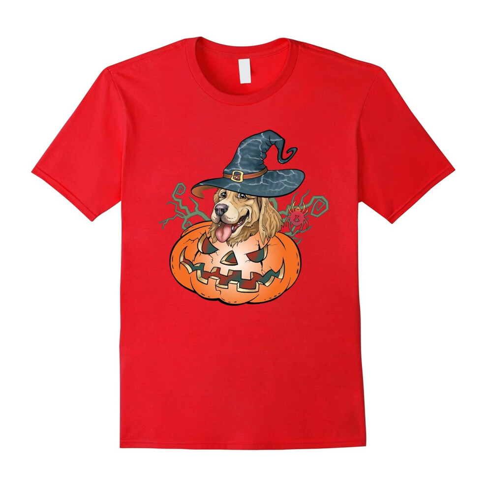 (XXL) Halloween Golden Retriever Dog Lover Pumpkin T Shirt-Father's Day