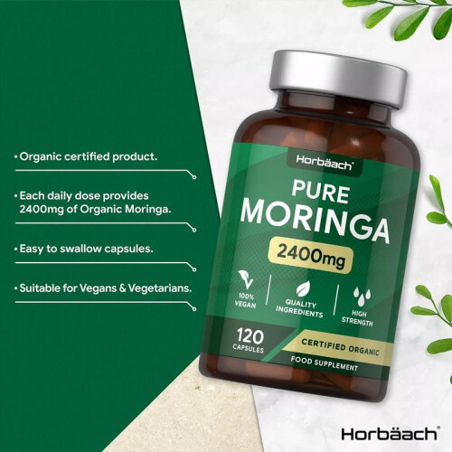 Organic Moringa Oleifera Capsules - 2400mg Equivalent per Capsule, 120 Caps 1