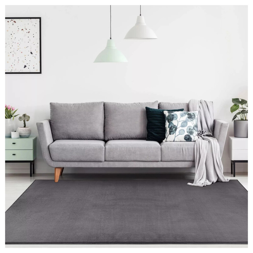 (60 cm x 110 cm (2ft x 3ft 7")- Door Mat/Bath Mat, Grey) Fluffy Rugs Living Room Bedroom Large Shaggy Rug