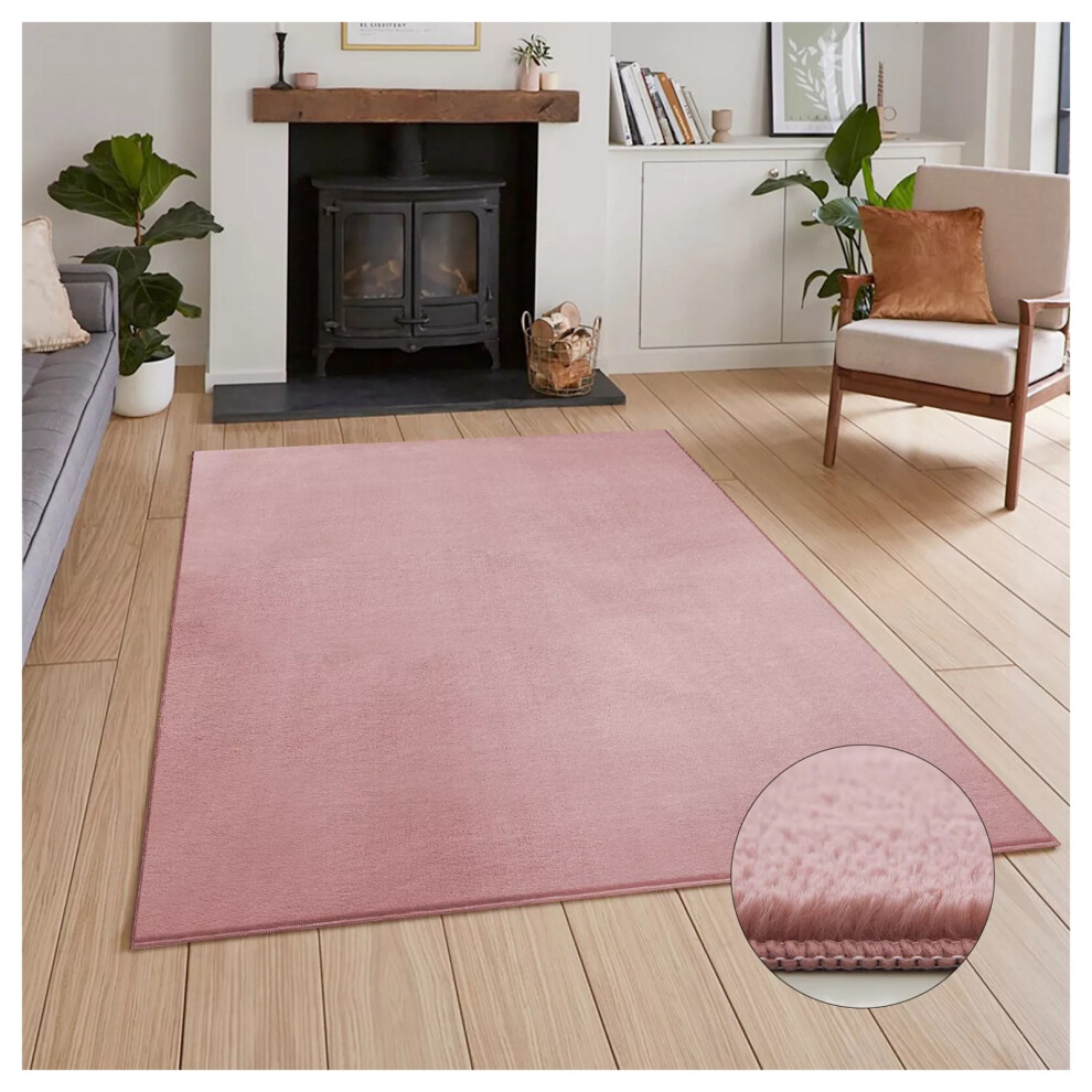 (60 cm x 110 cm (2ft x 3ft 7")- Door Mat/Bath Mat, Pink) Fluffy Rugs Living Room Bedroom Large Shaggy Rug