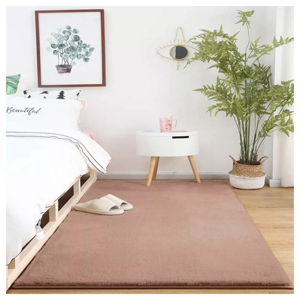 (60 cm x 110 cm (2ft x 3ft 7")- Door Mat/Bath Mat, Beige) Fluffy Rugs Living Room Bedroom Large Shaggy Rug