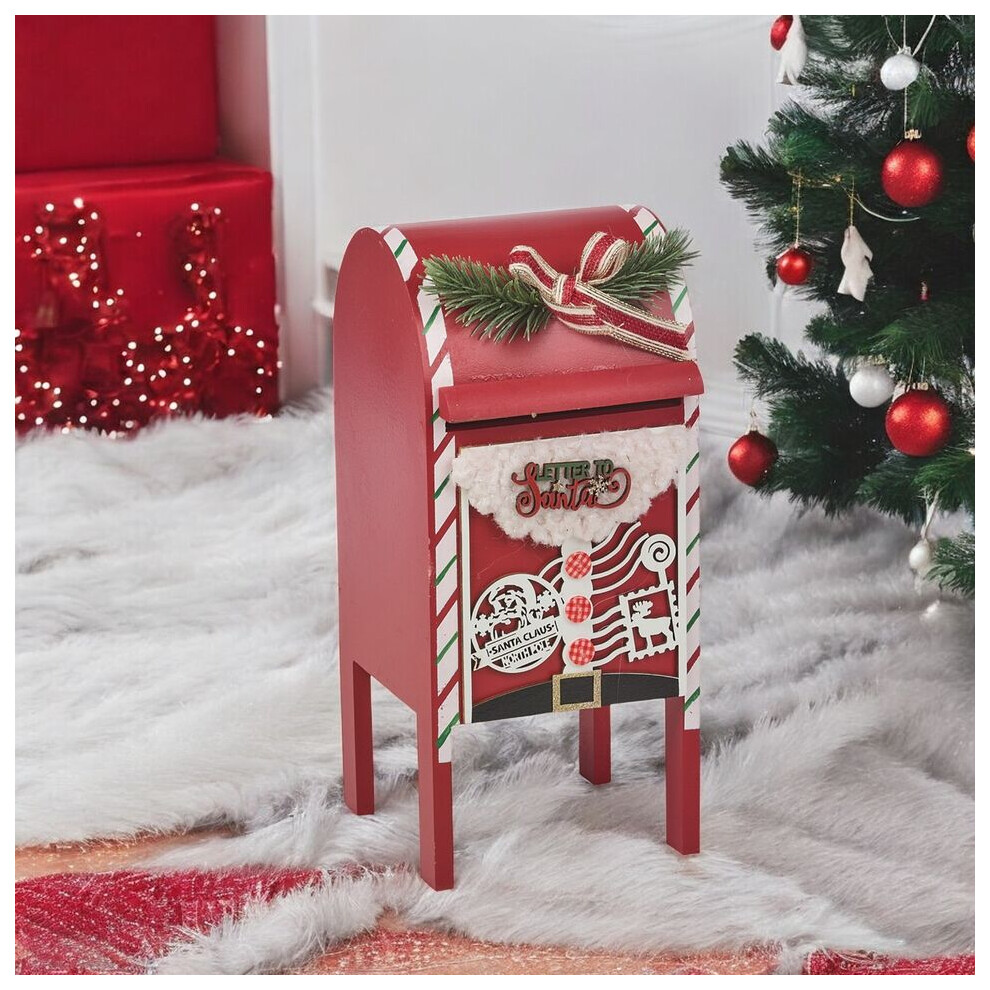 (S - 30cm) Red Christmas Xmas Wooden Letter Mail Box Santa Arched Decorative Table Ornament