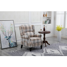 (Beige Check) WestWood Vintage Armchair Sofa Recliner Lounge Fabric Tub Chair Seat Home FA01
