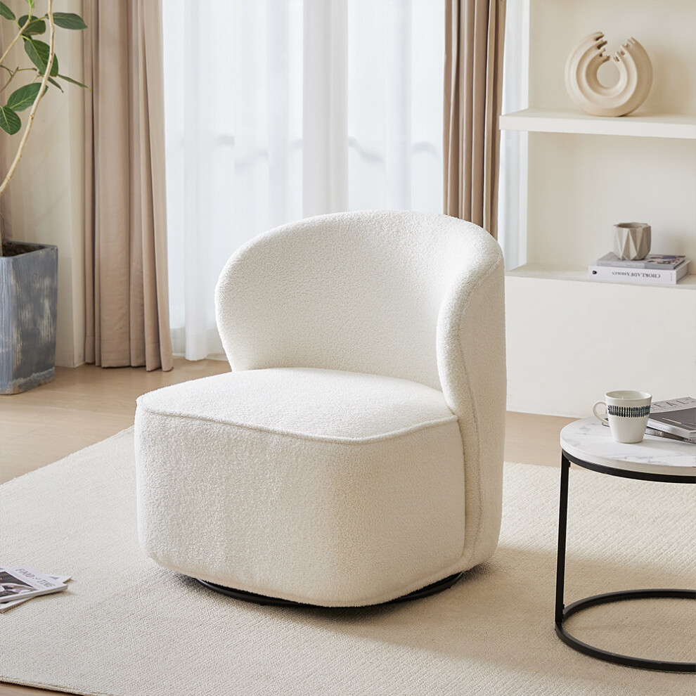 White Sherpa Upholstered Swivel Chair Accent Tub Chair