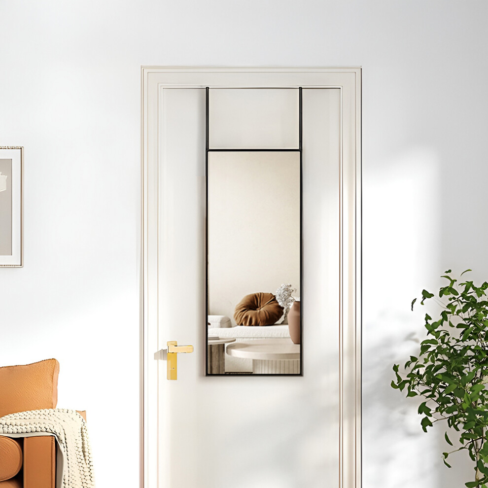 (Black, 28cm W x 78cm H) Rectangular Metal Frame Over the Door Full Length Mirror