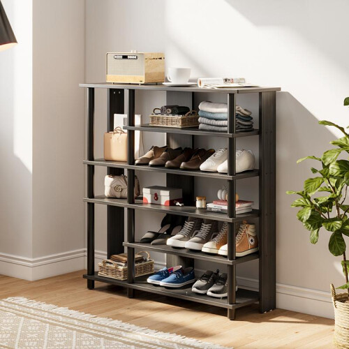 Living And Home Black Hallway Open-Style Wooden Shoe Rack&Display Shelf