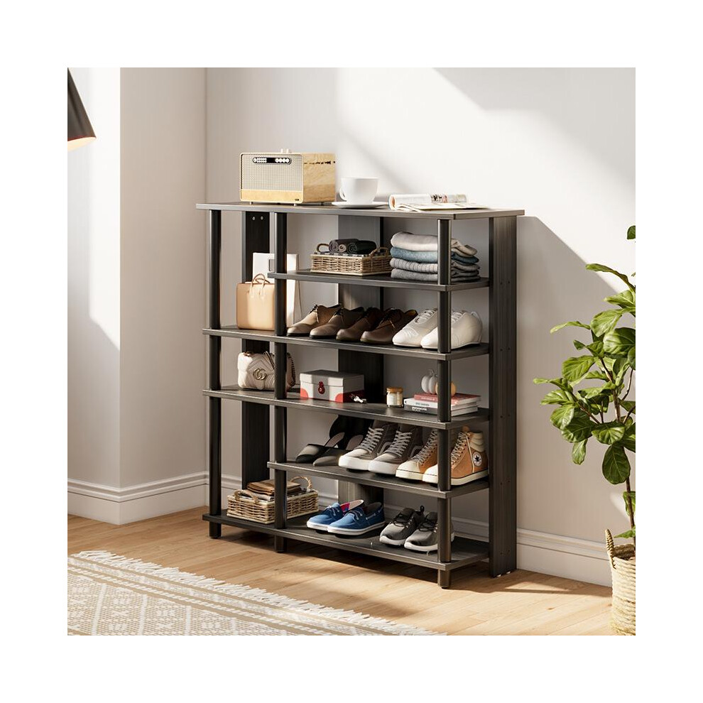 Black Hallway Open-Style Wooden Shoe Rack&Display Shelf
