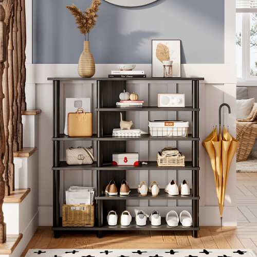 Living And Home Black Hallway Open-Style Wooden Shoe Rack&Display Shelf 1