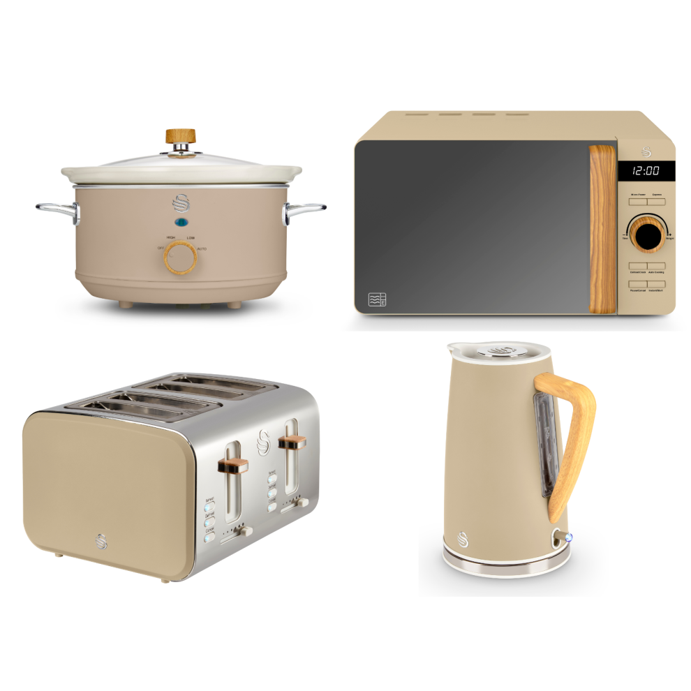 Swan Nordic Kettle Toaster Microwave Slow Cooker Matching Set Oatmeal