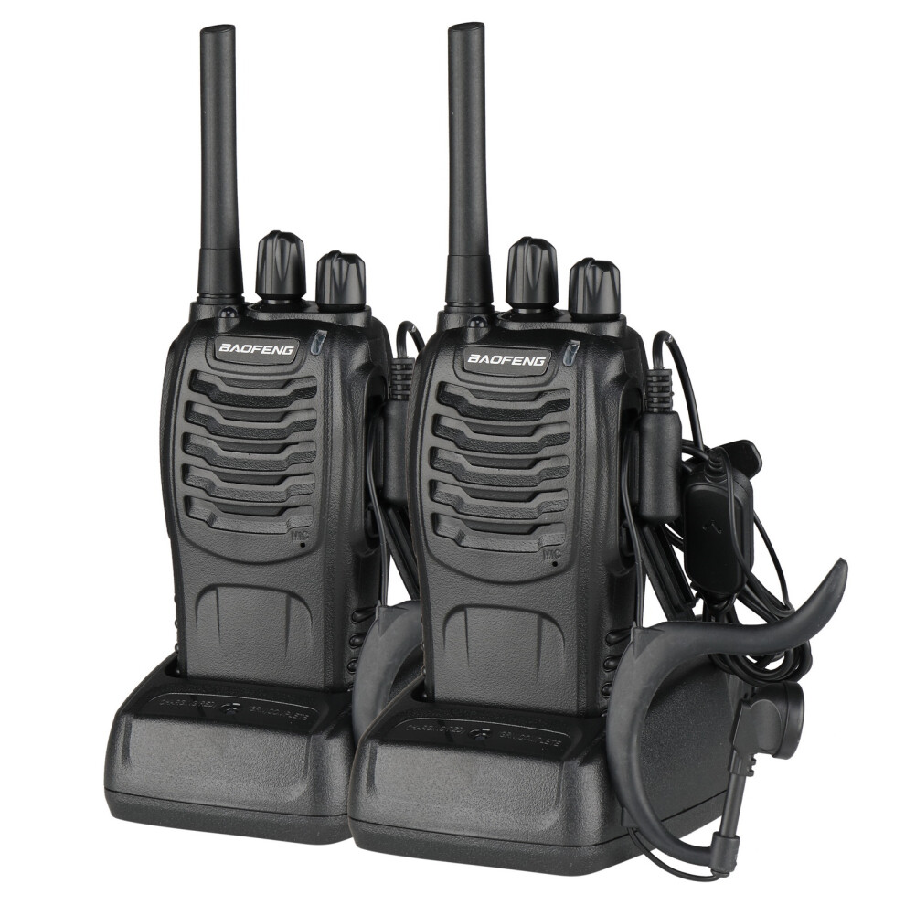 2 x Baofeng BF-88E Walkie Talkies Long Range Two Way Radio PMR 16CH w/Headsets