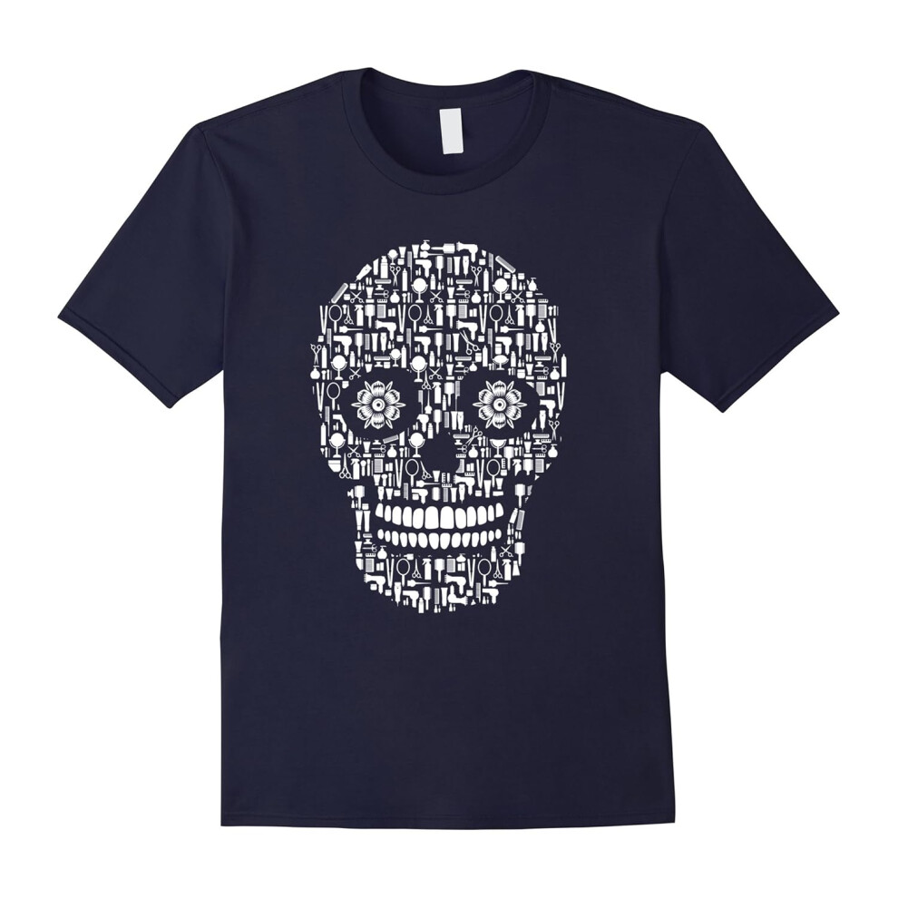(M) Hair Stylist Sugar Skull T-Shirt Hairstylist Lover Flowers-Father's Day