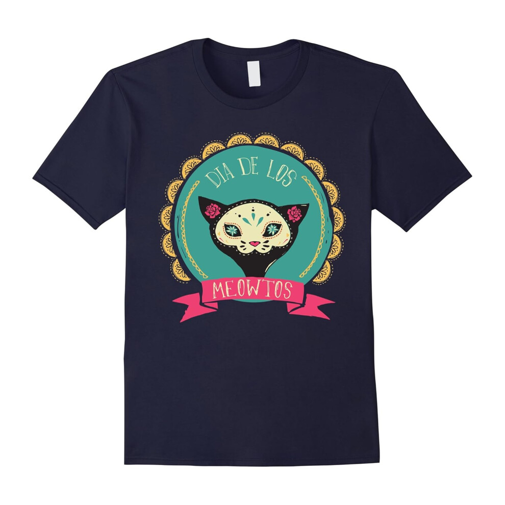 (M) Dia De Los Meowtos Cat Lovers Sugar Skull Halloween T-Shirt-Father's Day